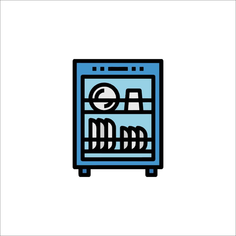 A refrigerator with dishes and plates inside vector