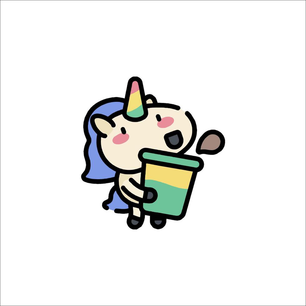 A cartoon unicorn holding a cup of ice cream vector
