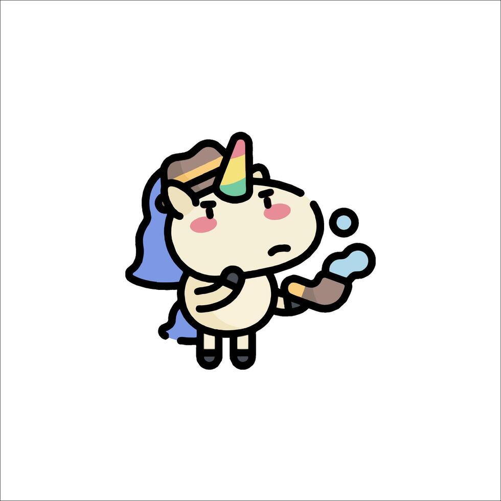 A cartoon unicorn is holding a cup of coffee vector