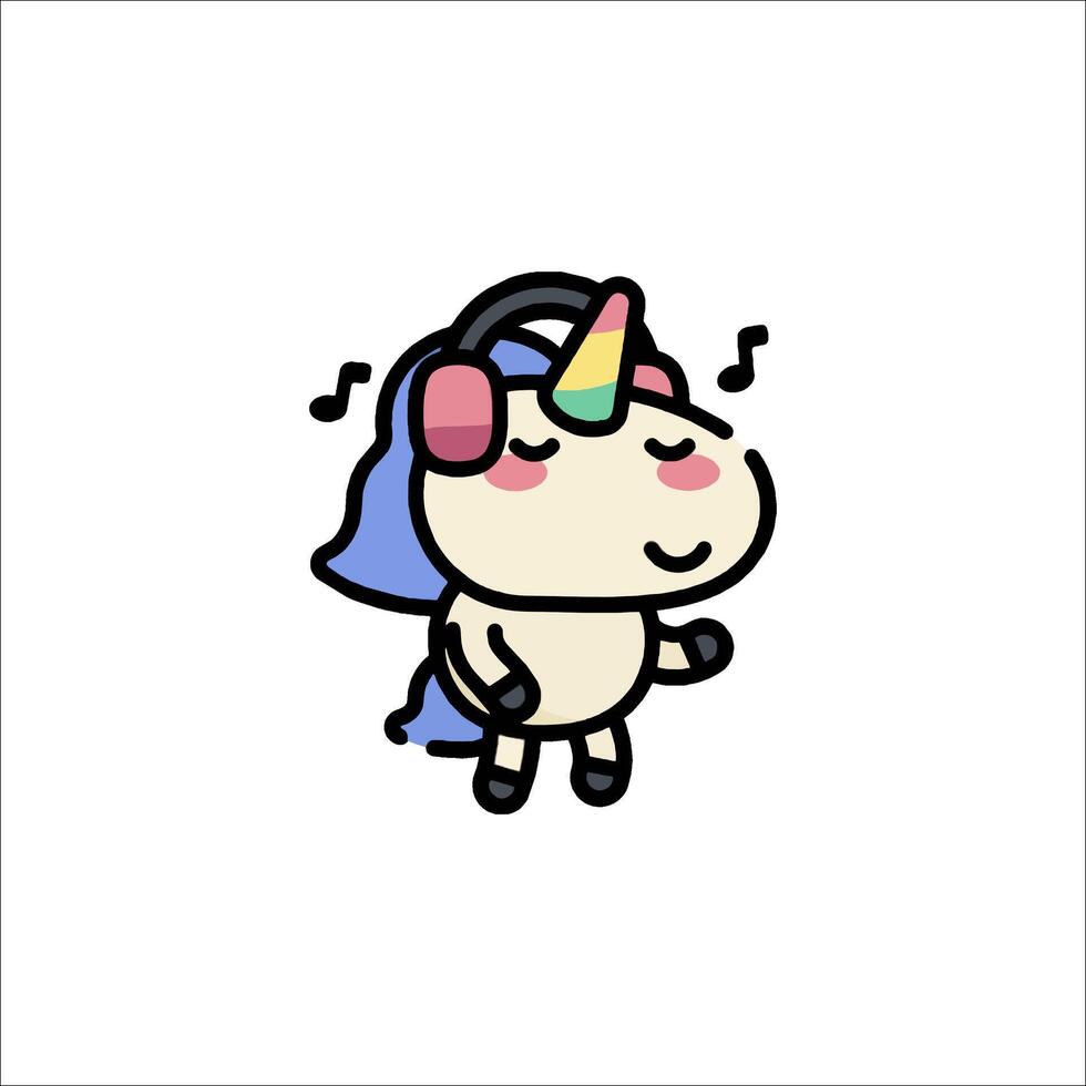 A cartoon unicorn wearing headphones and dancing vector
