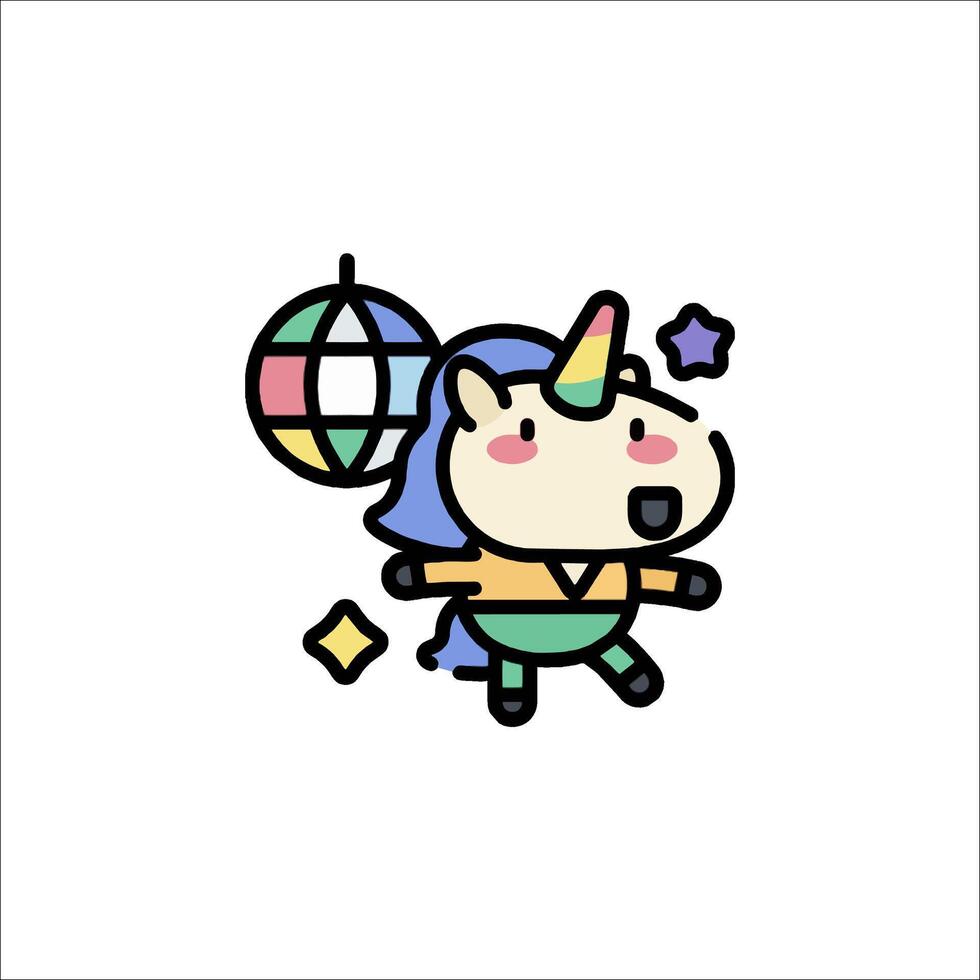 A cartoon unicorn with a disco ball vector