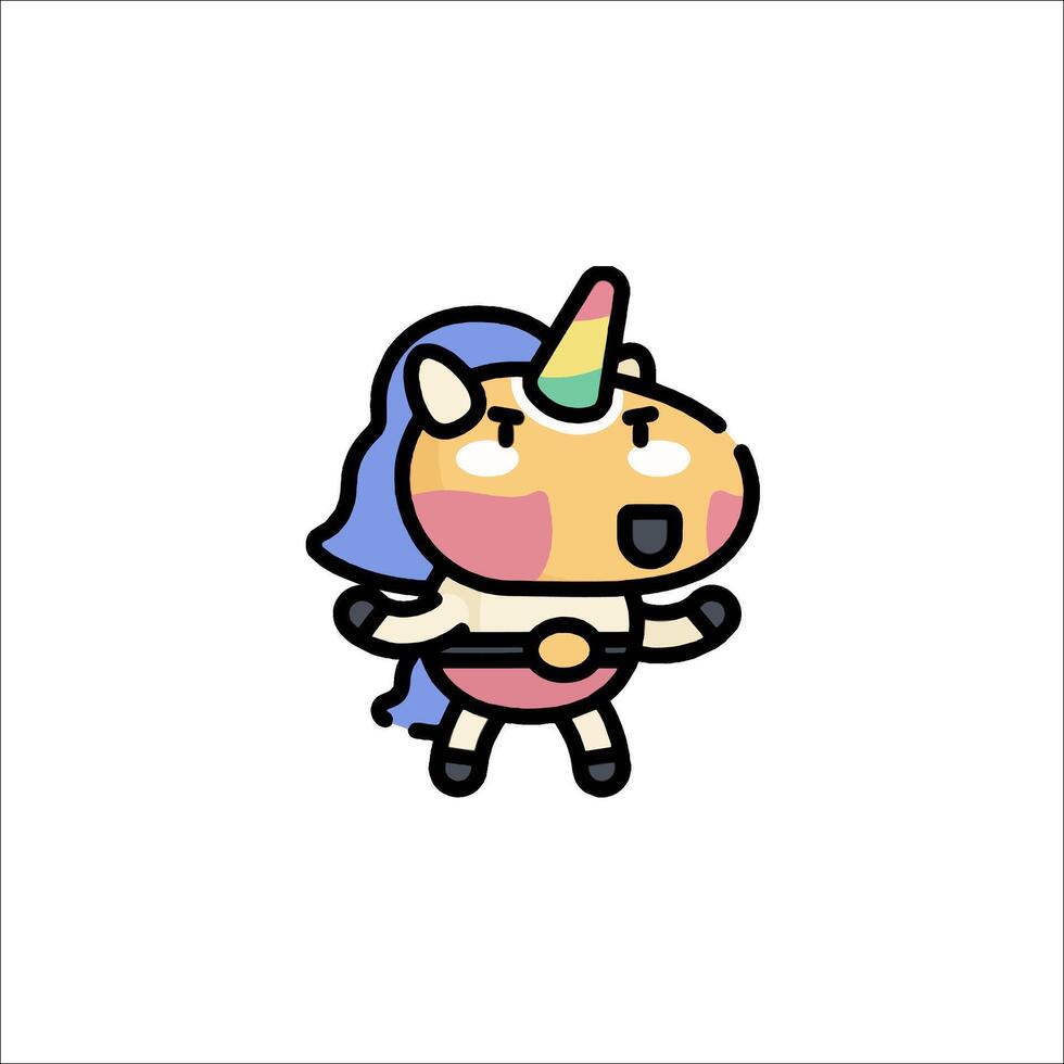 A cartoon unicorn with a pink dress and blue hair vector