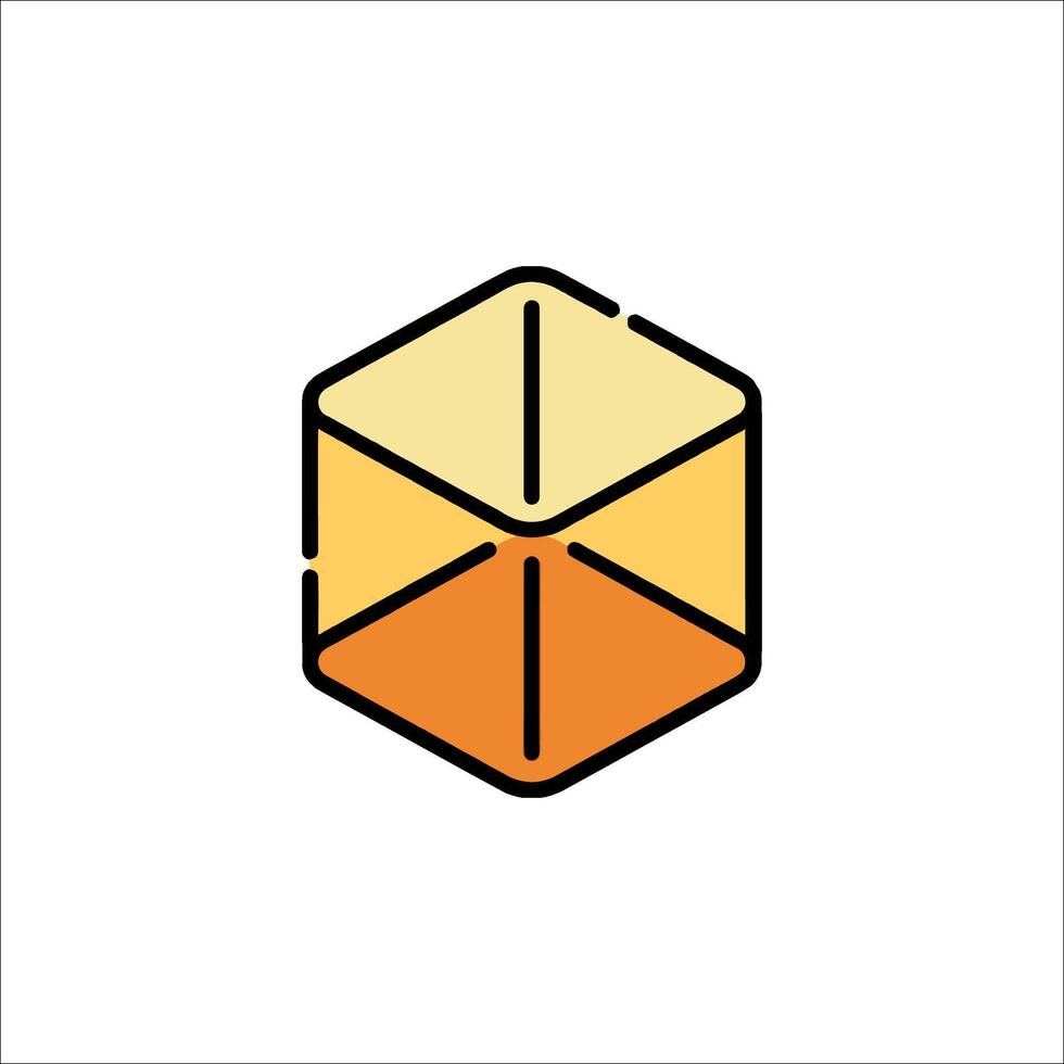 A cube with an orange and yellow outline vector