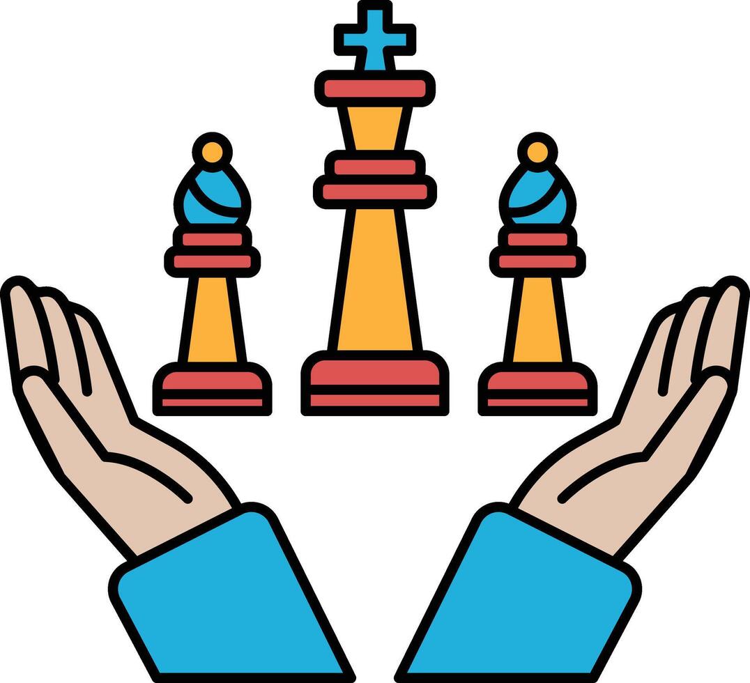 Three chess pieces are held up by two hands vector