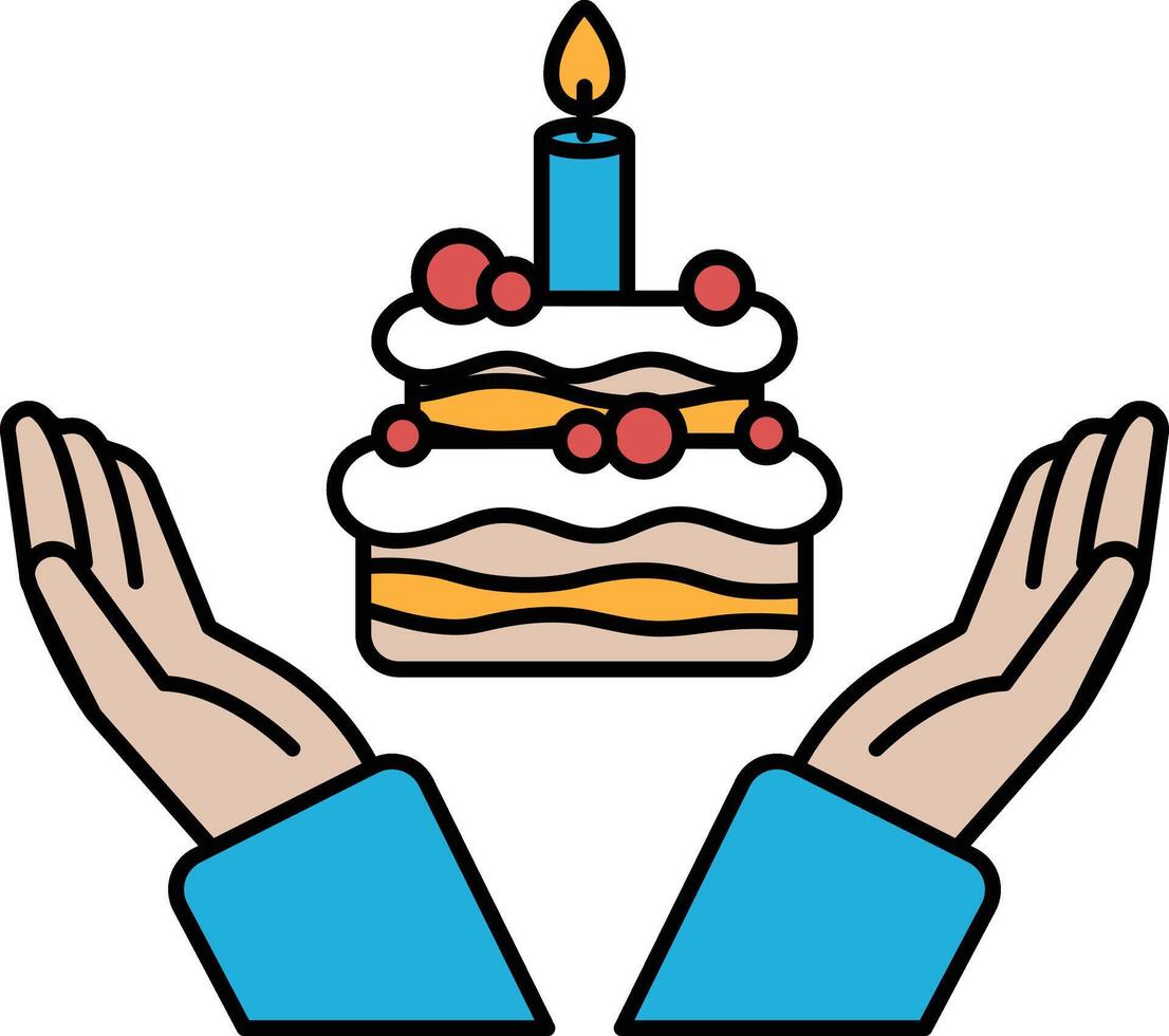 A hand is holding a cake with a candle on top vector