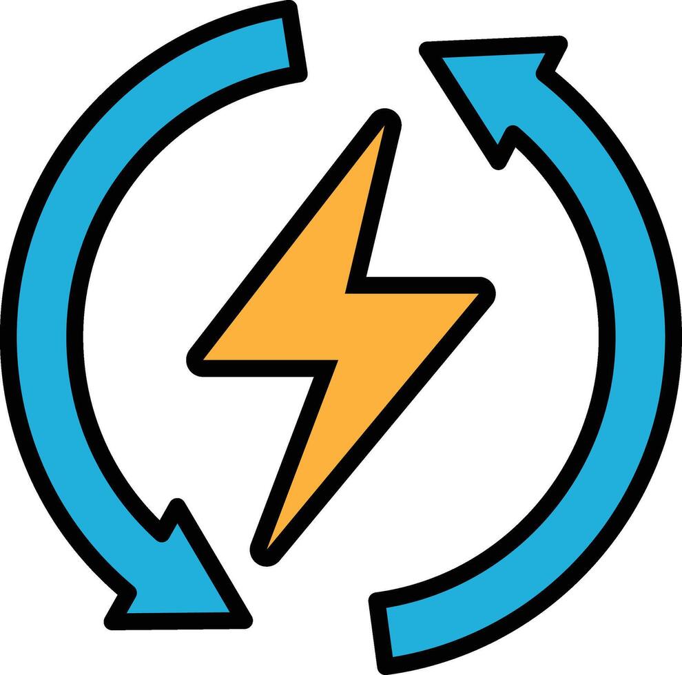 A blue and orange lightning bolt with two arrows pointing in opposite directions vector