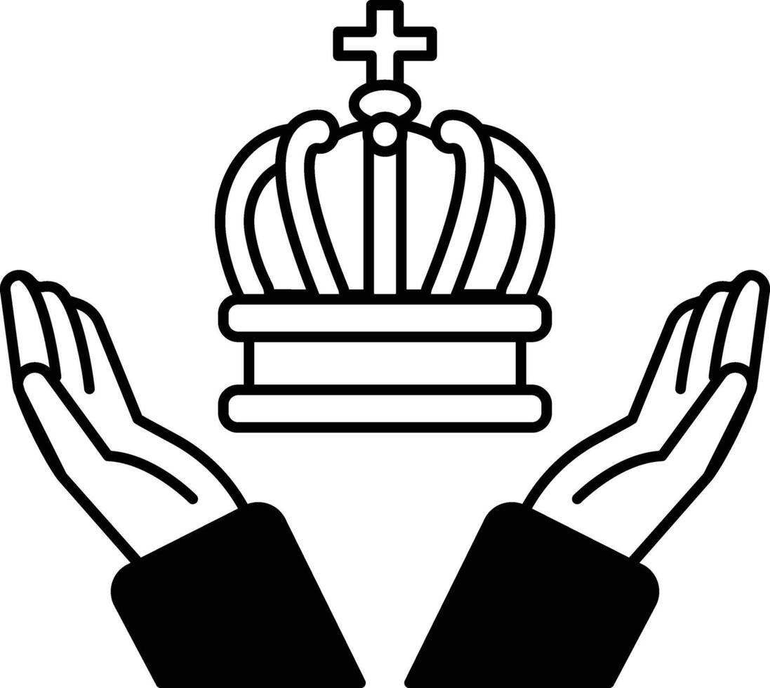 A crown is being held by two hands, symbolizing protection and authority vector