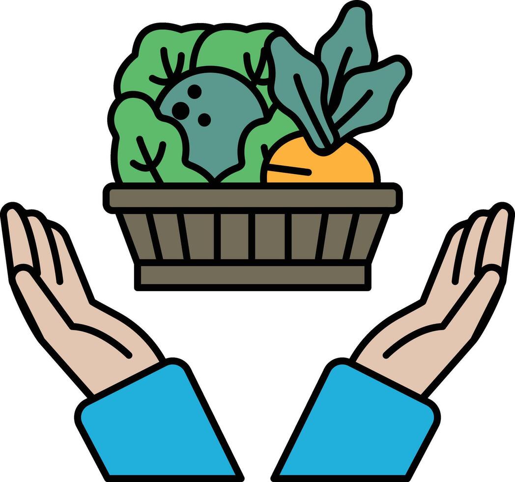 A hand holding a basket of vegetables vector