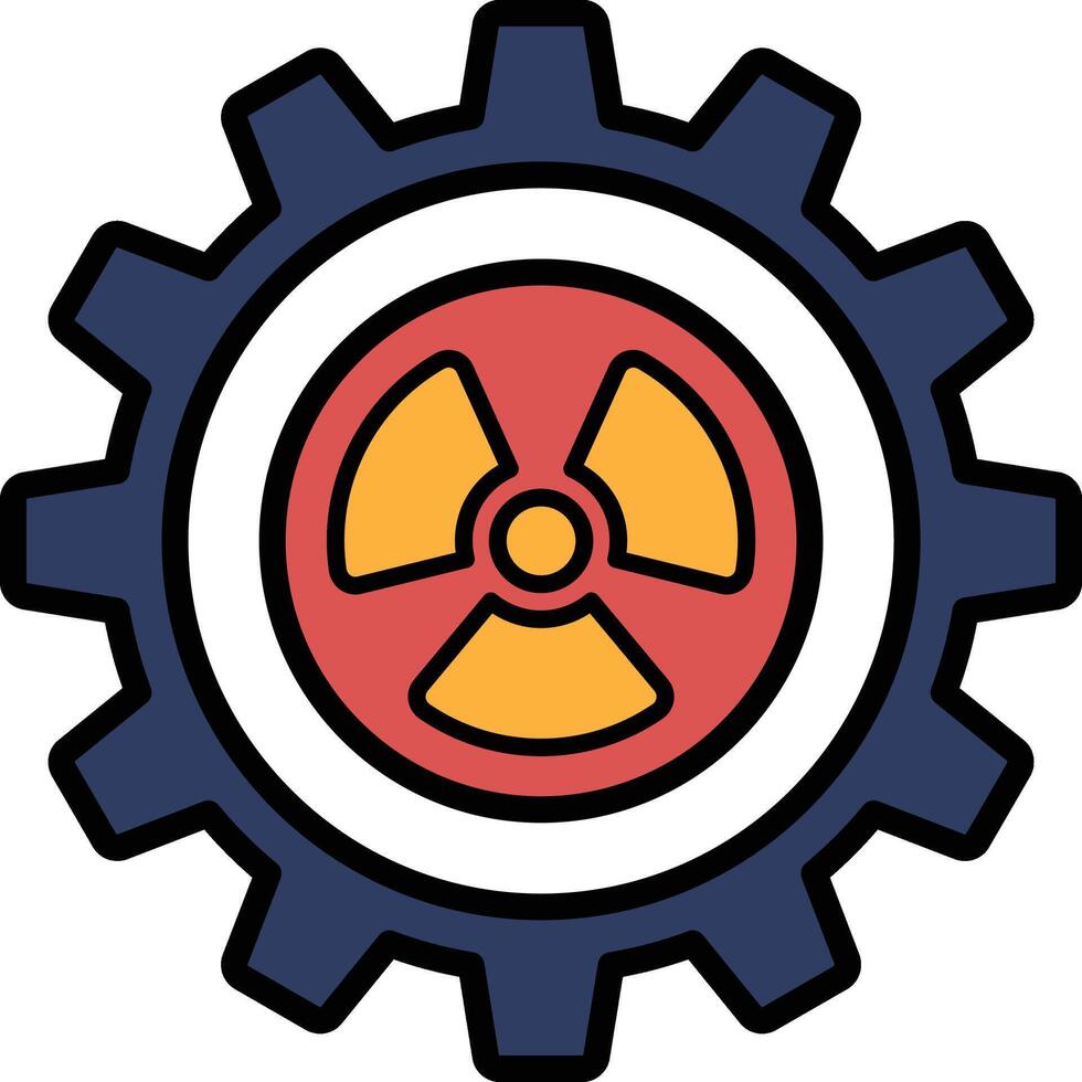 A graphic of a gear with a red and yellow radioactive symbol in the middle vector
