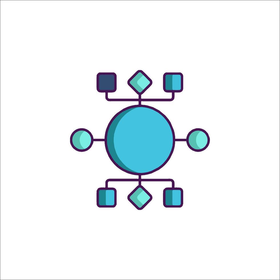 A blue and green icon of a circle with four squares vector