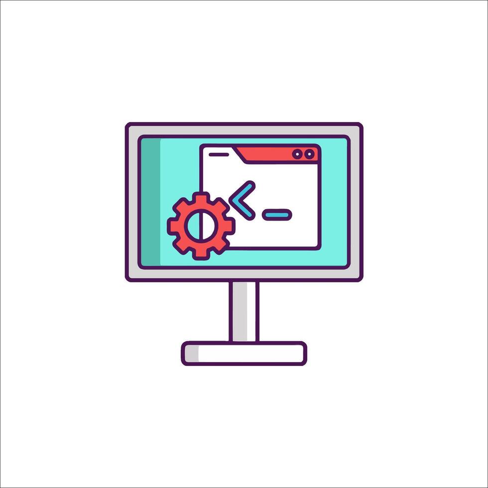 A computer monitor with a gear on it vector