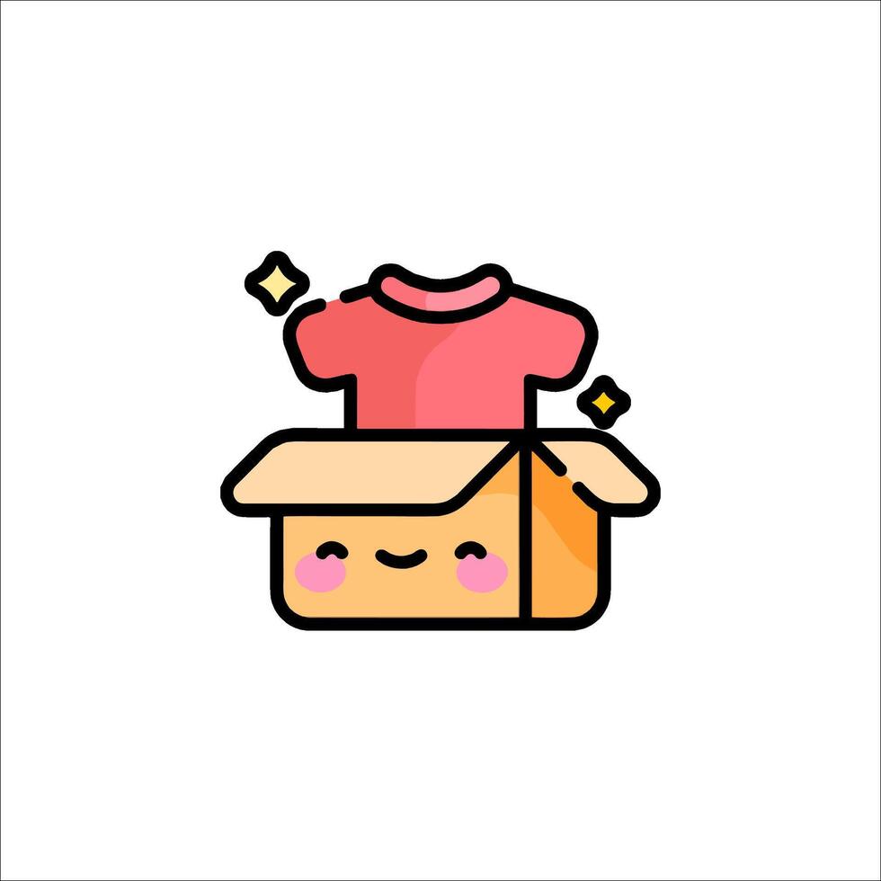 A box with a t - shirt inside and a smiley face vector