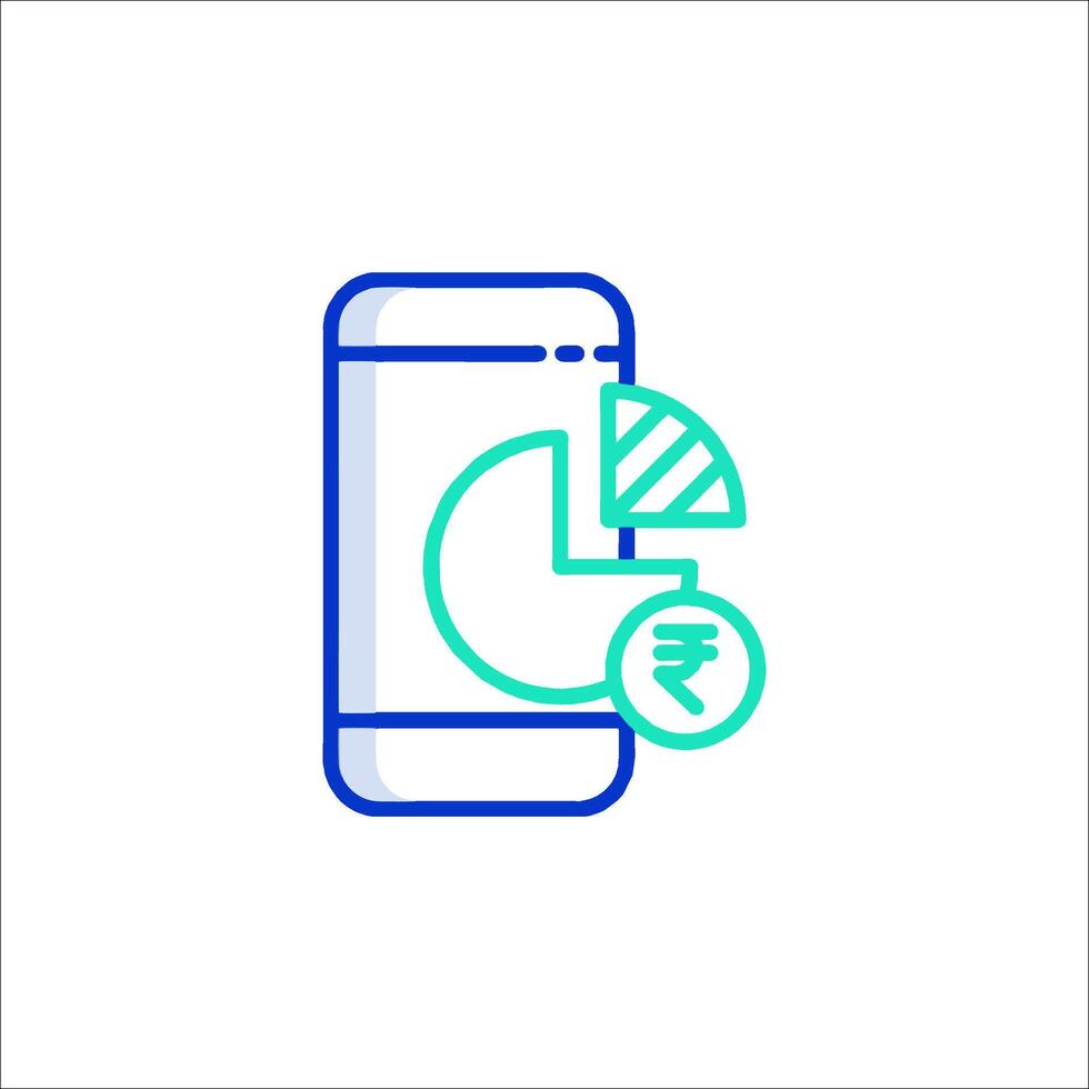 Mobile phone icon with a pie chart and a coin vector