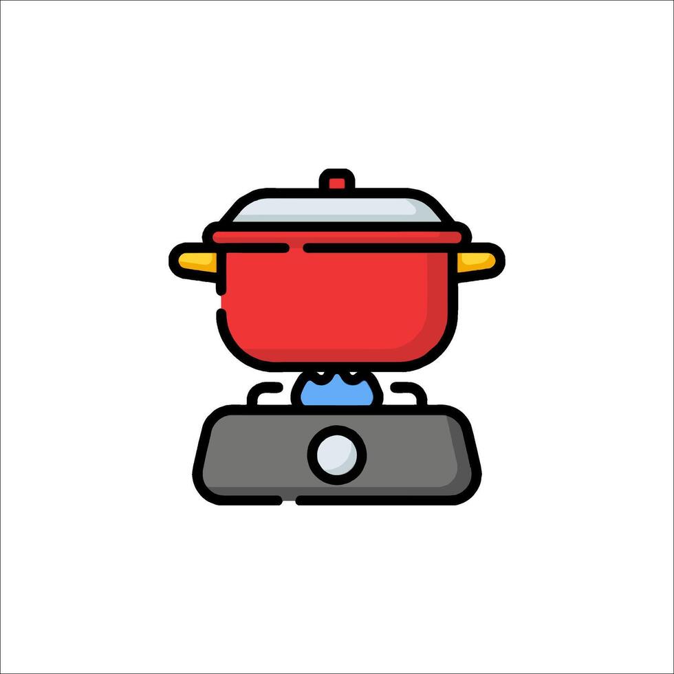 A red pot on top of a stove vector