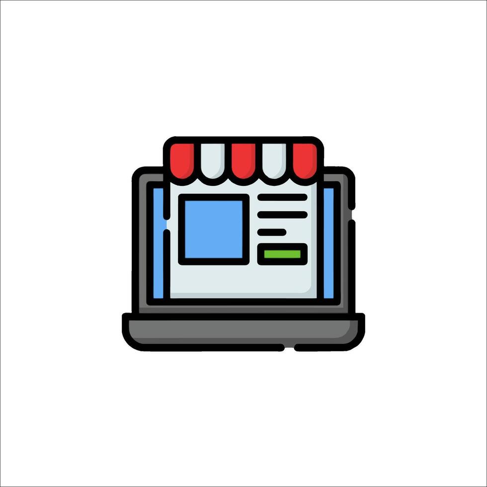 A laptop with a store icon on it vector