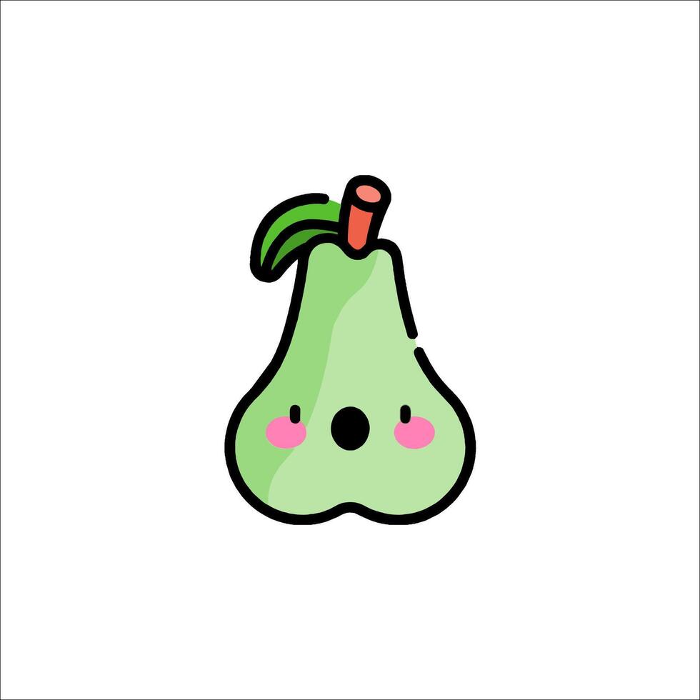 A cute pear with a green face and pink lips vector