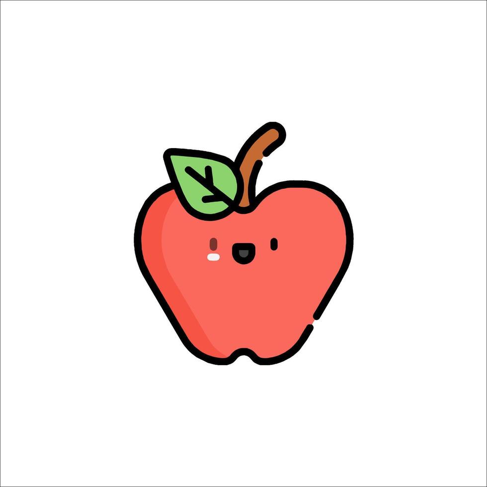 An apple with a smiley face and a leaf vector