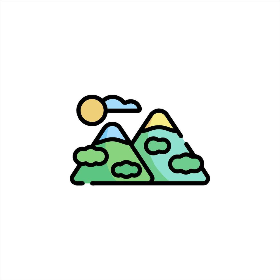 A mountain landscape with clouds and sun vector