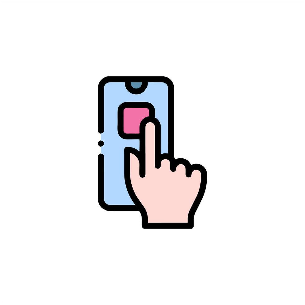 a hand pressing a button on a phone vector
