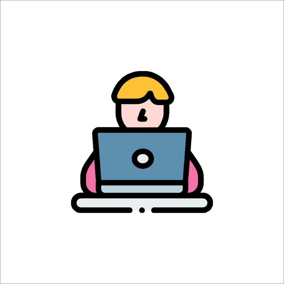 A person sitting at a computer with a laptop vector