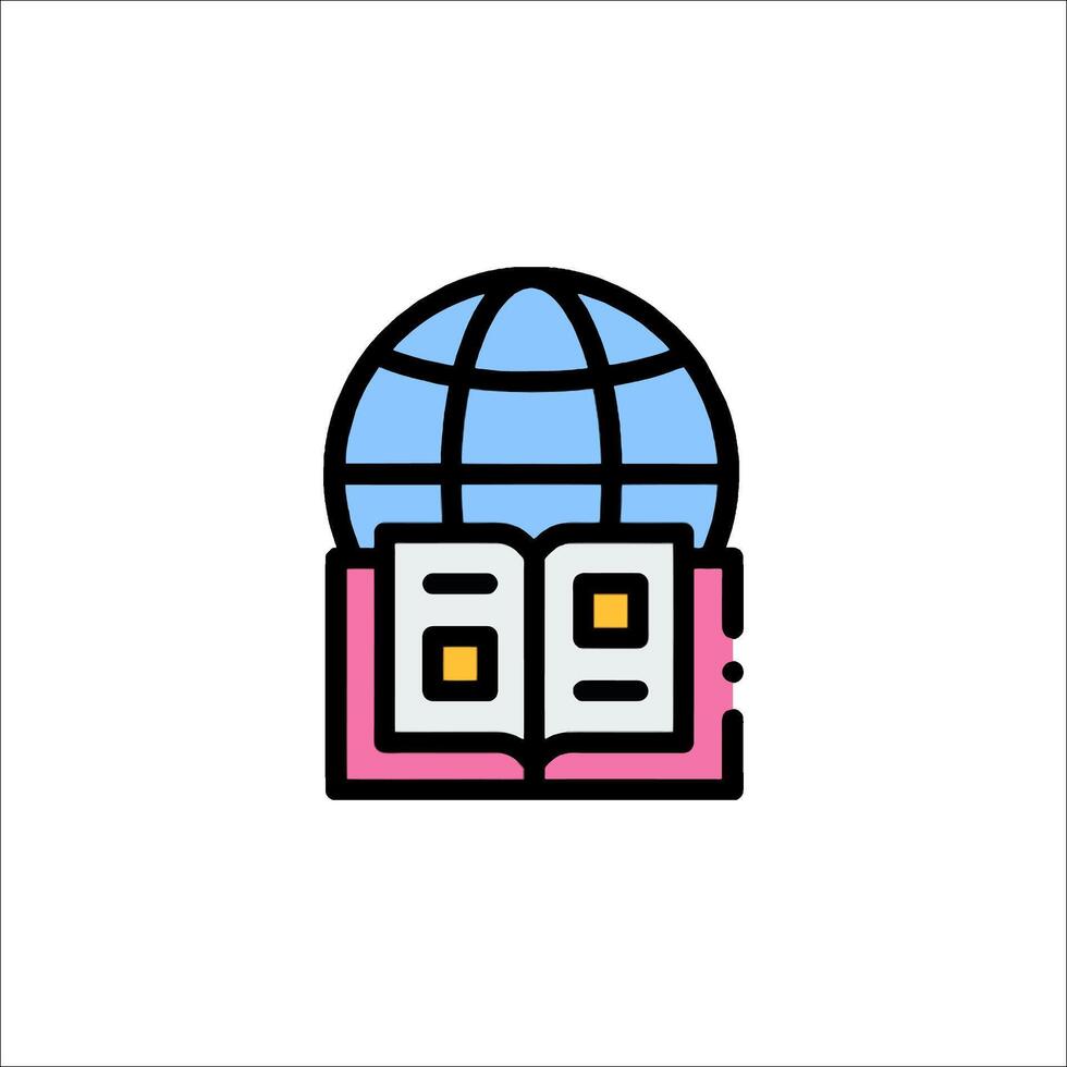 An icon of an open book with a globe on it vector