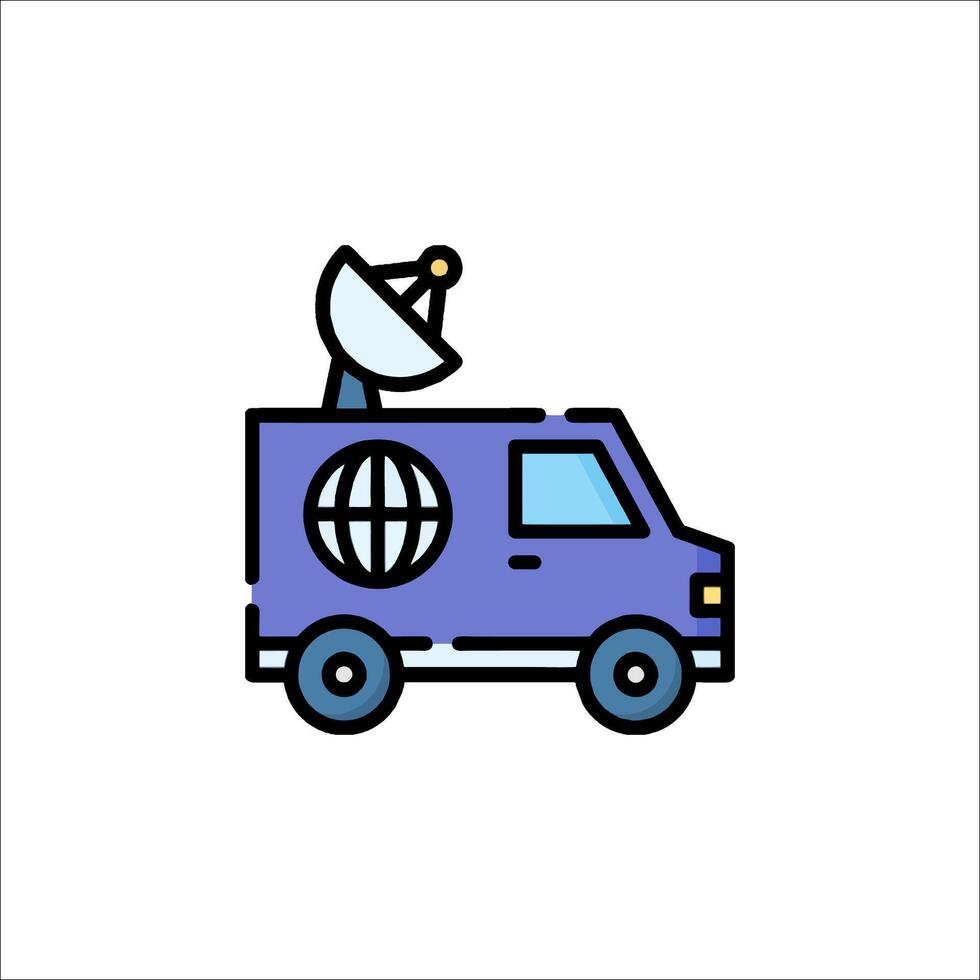 A van with a satellite dish on top vector