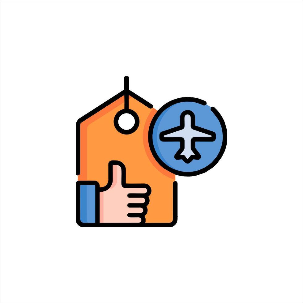 An airplane is shown with a thumb up and a tag vector