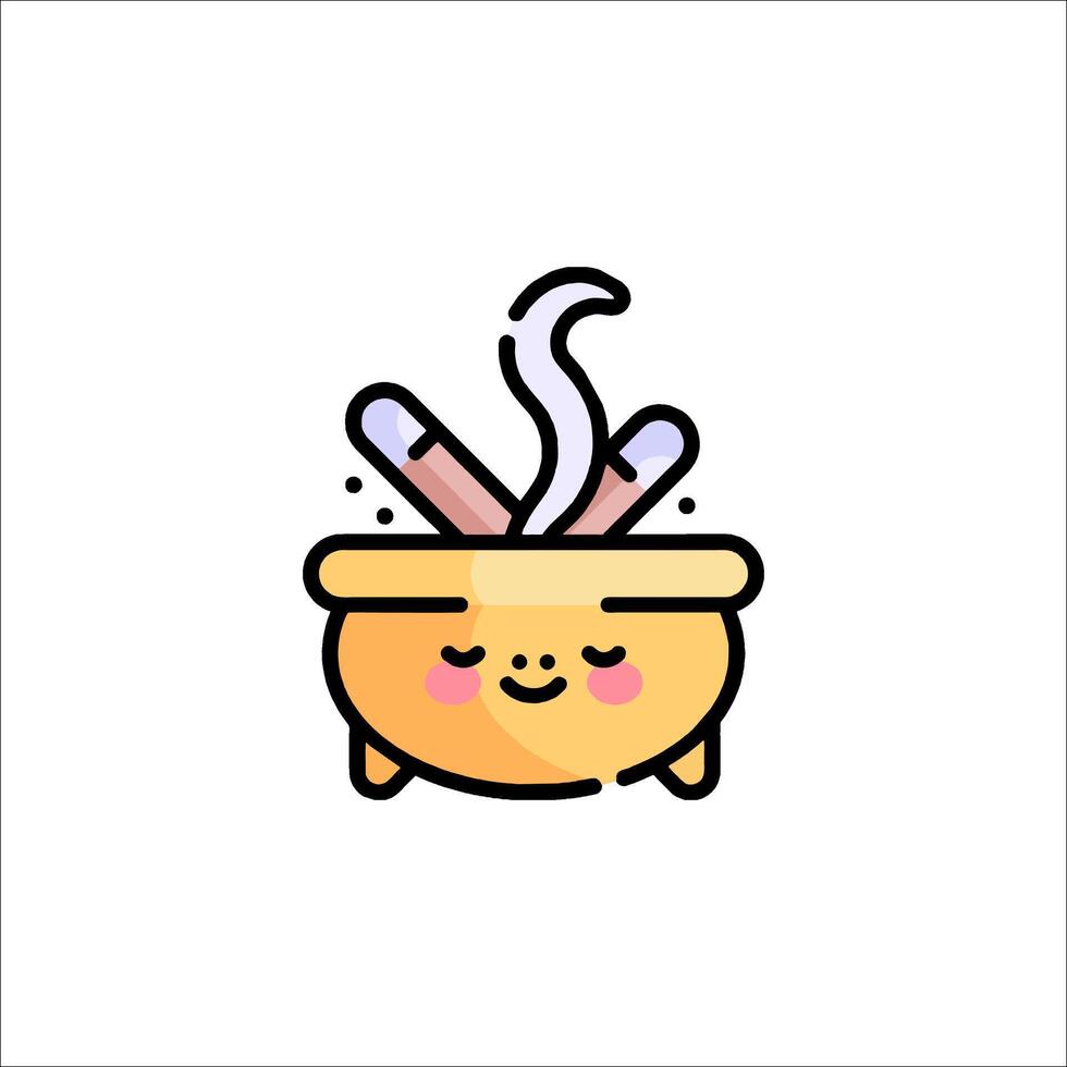 Cauldron with two sticks and a bowl of soup vector