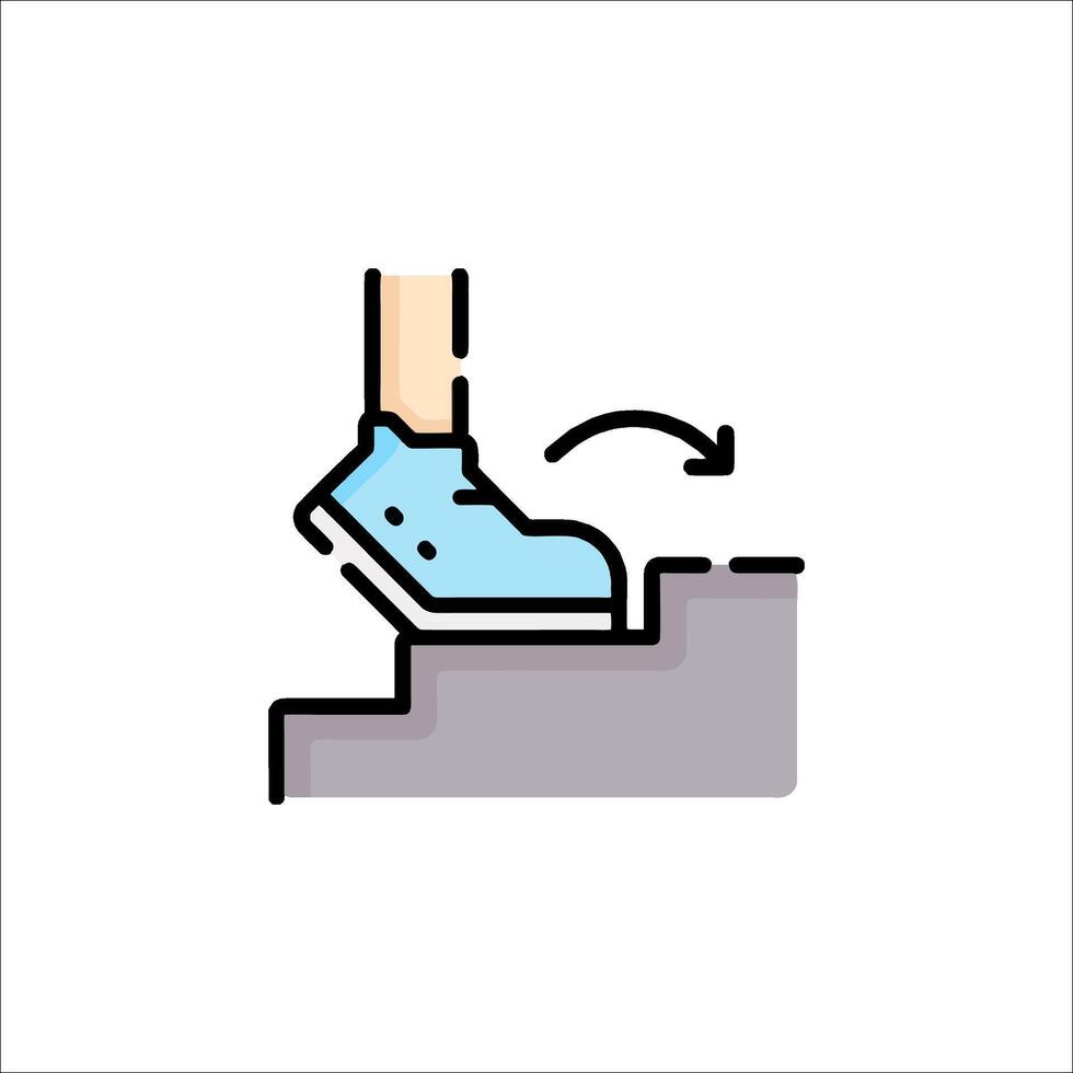A person wearing blue shoes is standing on a stair vector