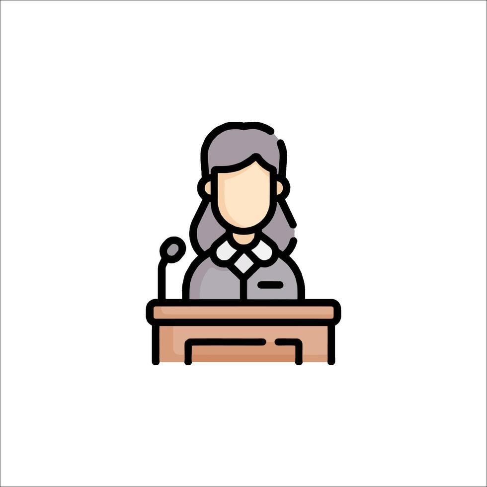 A woman is standing at a podium with a microphone vector
