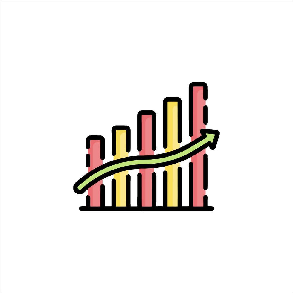 A colorful icon of a bar chart with an upward arrow vector