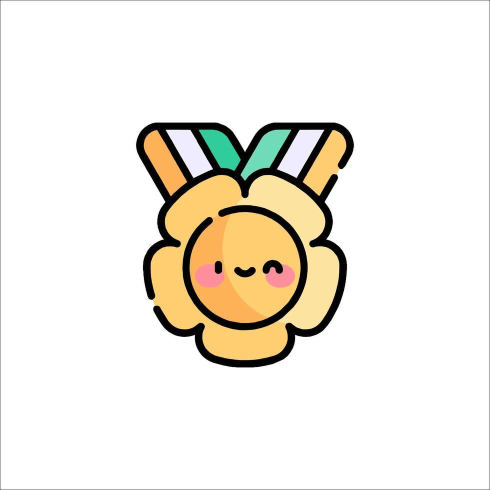 A flower medal icon with a smiley face vector