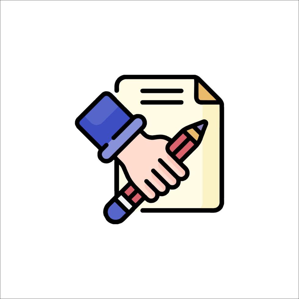 Hand holding a pen and signing a document icon vector