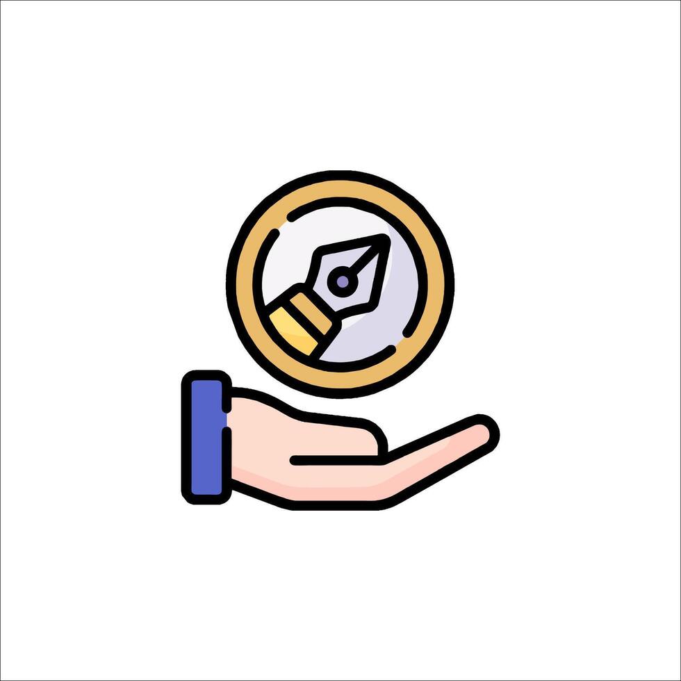 A hand holding a pen and a coin icon vector