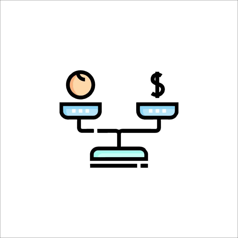 A balance scale with a dollar sign and a coin vector
