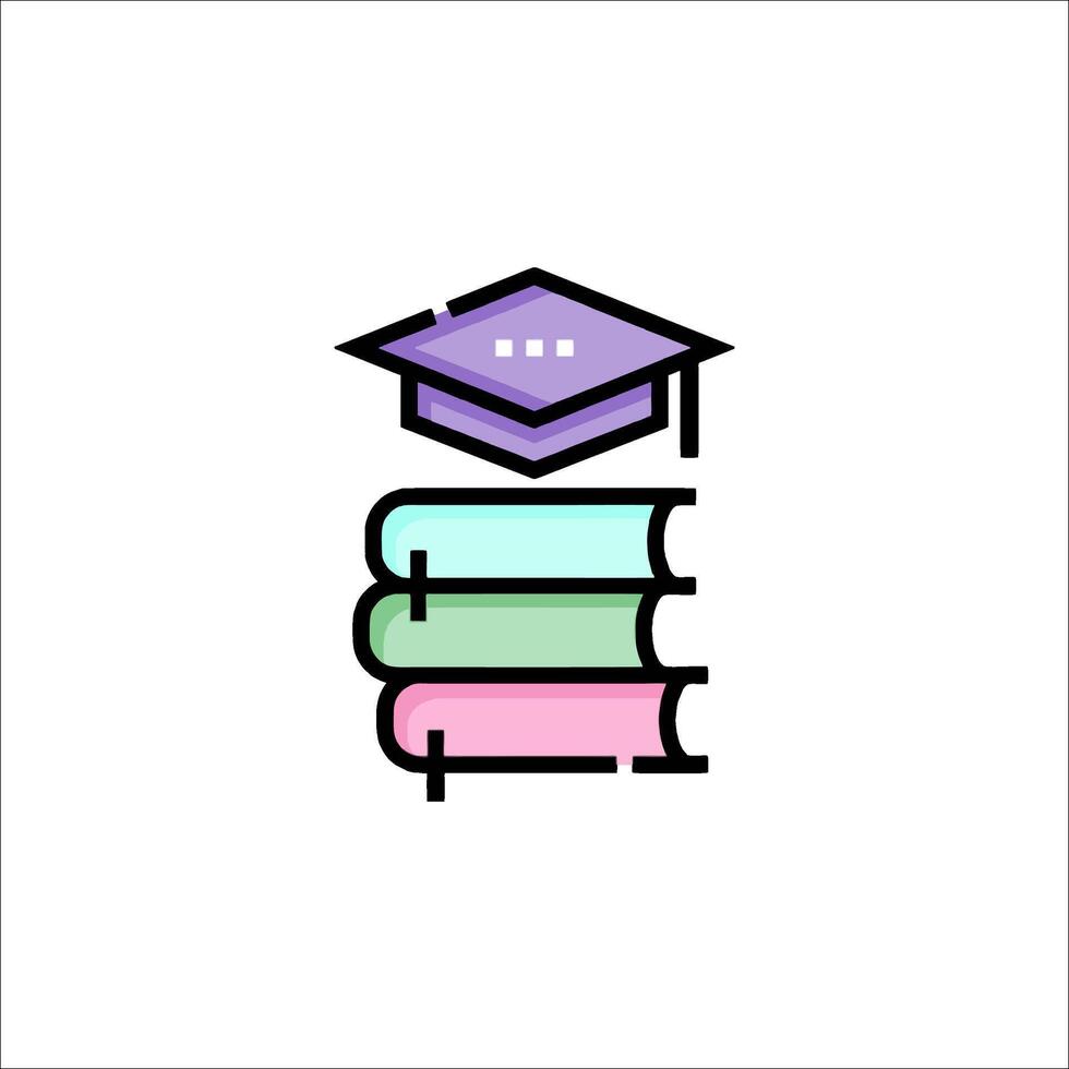 A stack of books with a graduation cap on top vector