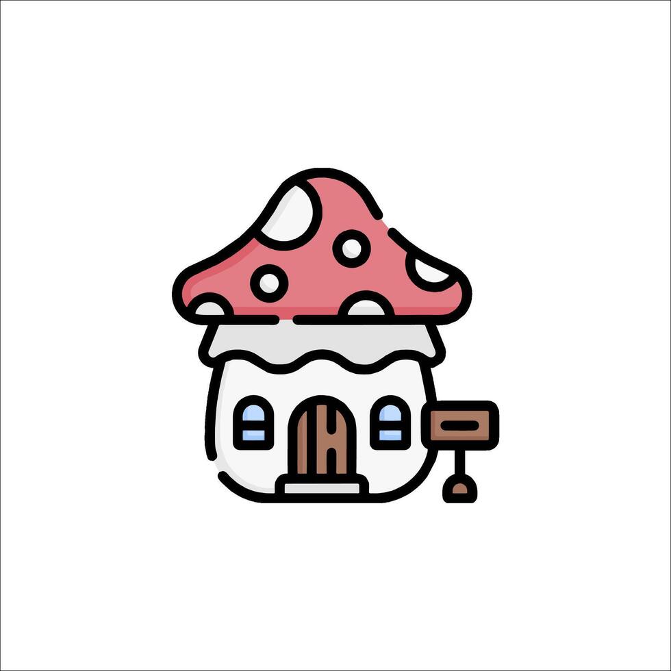 A mushroom house icon with a sign on it vector