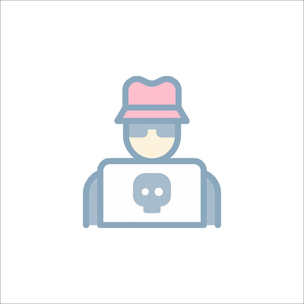 A man in a hat and a skull on his laptop vector