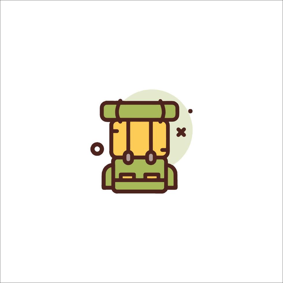 A backpack icon with a green and yellow color scheme vector