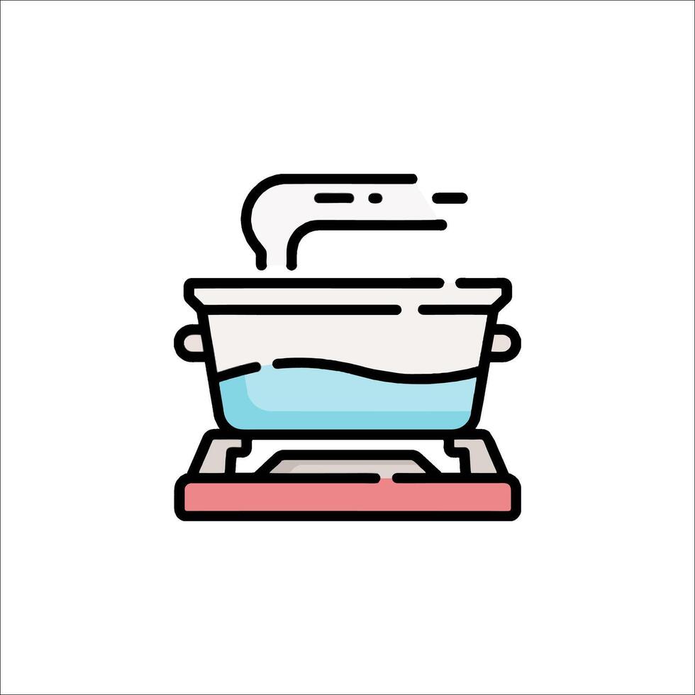 A pot with water on the stove line icon vector