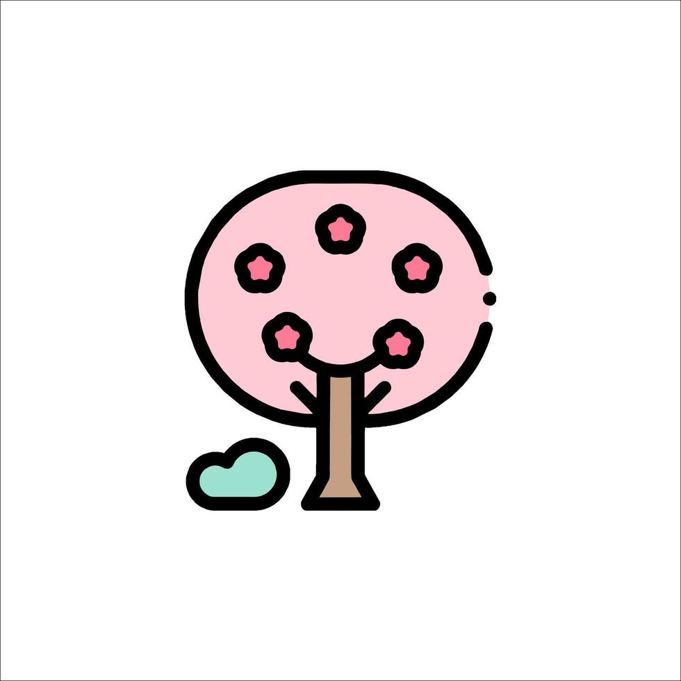 A pink tree with flowers and leaves vector