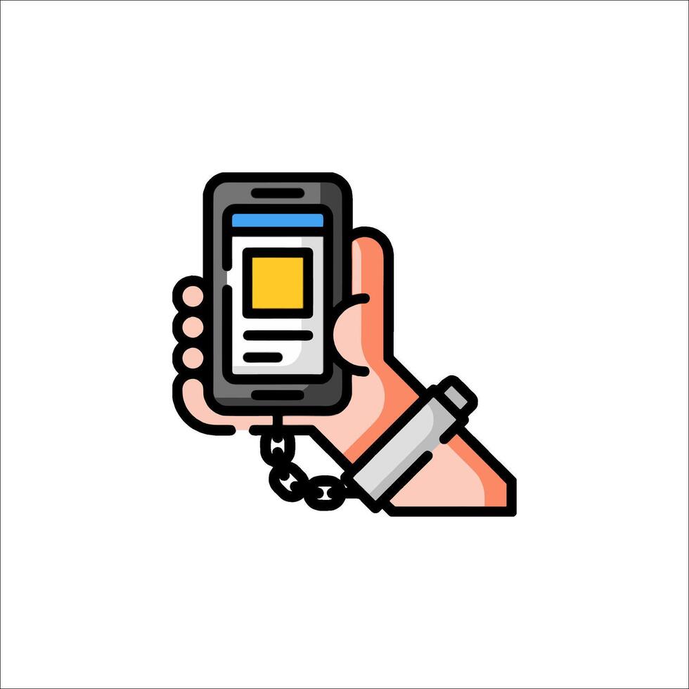 Hand holding a smartphone with a chain vector