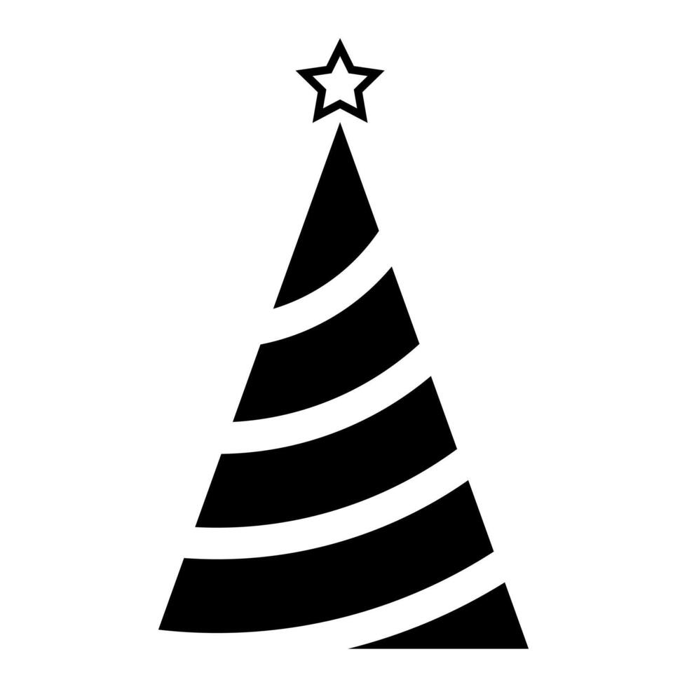 Christmas tree silhouette symbol icon shape, black and white illustration of one stylized decorated Christmas tree with star, isolated on white background vector