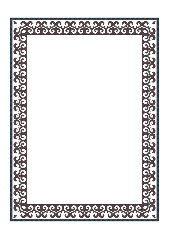 Rectangular Vertical Islamic Asian Kazakh national ornament frame. A4 format. Kazakh pattern frame, border, decorative ornament of the Kazakh, Kyrgyz, Mongol, Tatar, Uzbek, Tajik. For Award, printing vector