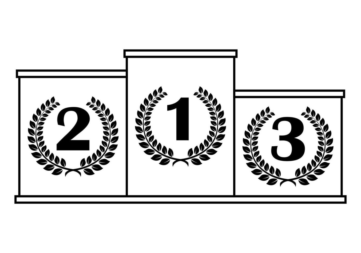 winner podium with numbers in laurel wreath, black and white illustration isolated on white background vector