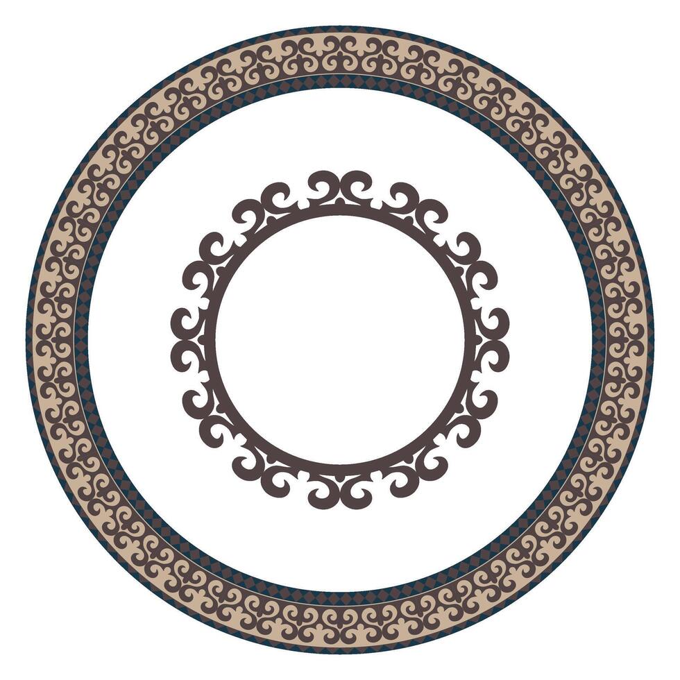 Ancient Turkic national round pattern, frame. Turkic ornaments. Circle ethic frame ornament of the nomadic peoples of Asia, the Great Steppe, Kazakh, Kirghiz, Mongol, Turkic. Decor for plate, textile vector