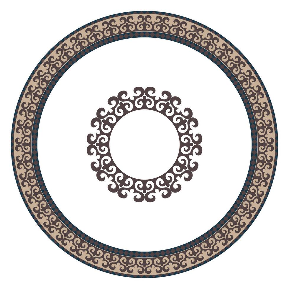 Ancient Turkic national round pattern, frame with a large pattern in the center. Ethnic ornament of the nomadic peoples of Asia, Turkic, Kazakhs, Kirghiz, Mongols, Turkmens. For plate, textile, print vector