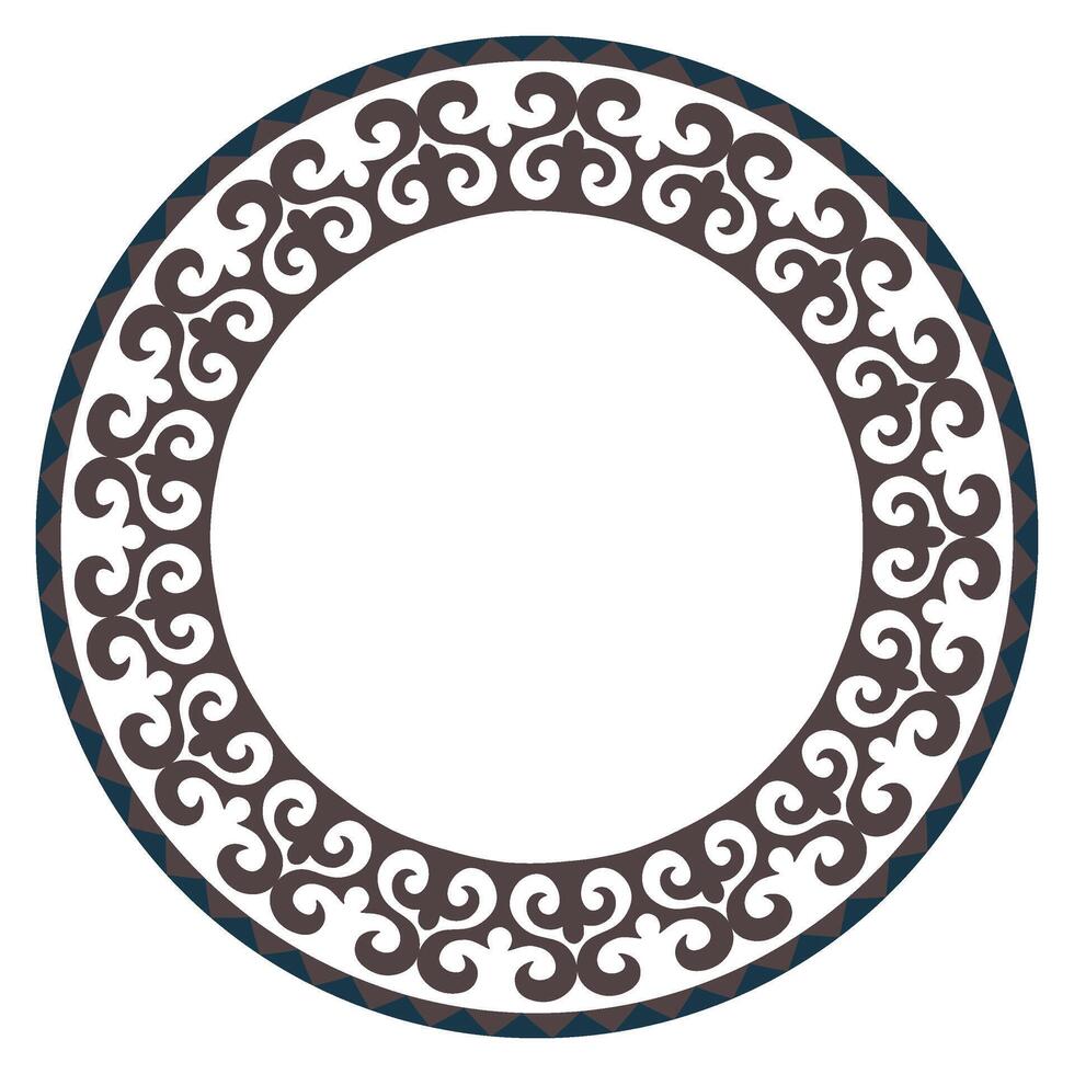 Circle ethic frame, workpiece for your design. Ornamental elements and motifs of Kazakh, Kyrgyz, Uzbek, national Asian decor for plate, textile and print design. Round frame. Ancient Turkic ornaments. vector