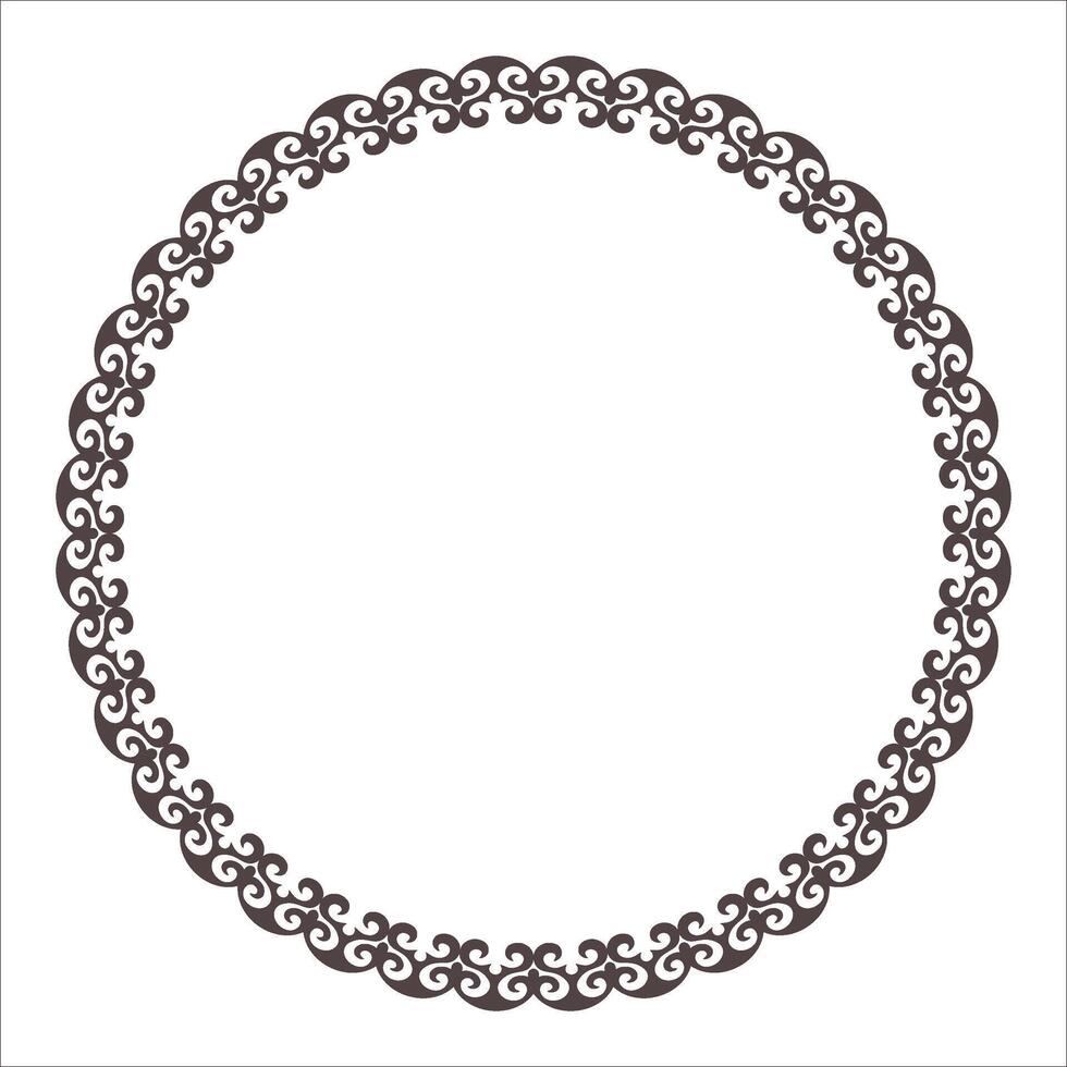 Round Kazakh carpet ornament frame. Ornamental elements and motifs of Turkic, Kazakh, Kyrgyz, Uzbek, national Asian decor for plate, textile, print design, embroidery, sandblaster. Circle Kazakh frame vector