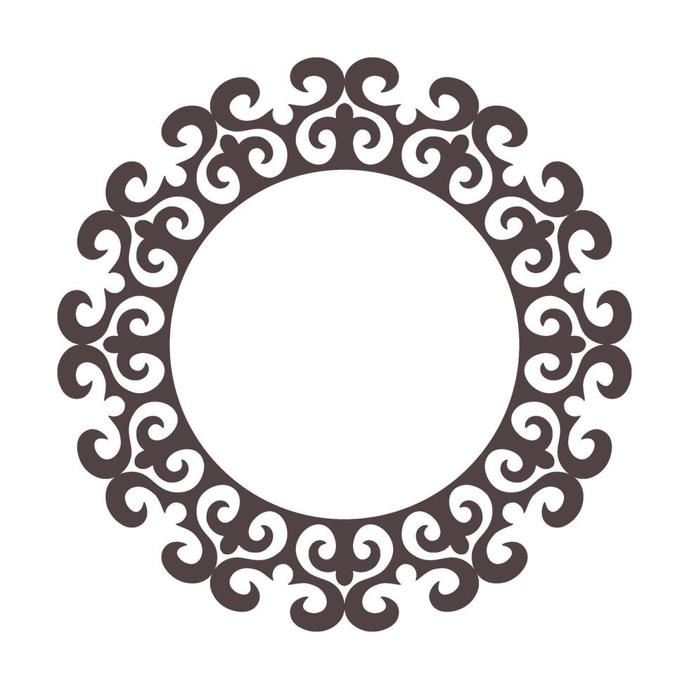 Circle Turkic frame, workpiece for your design. Ornamental elements and motifs of Turkic, Kazakh, Kyrgyz, Uzbek, national Asian decor for plate, textile, print design, embroidery. Round Turkic frame. vector
